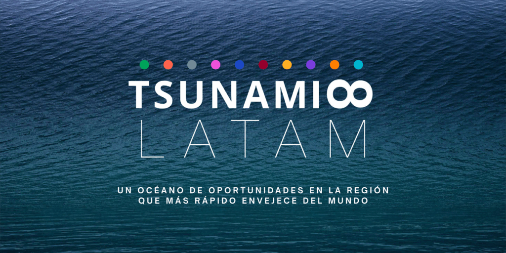Portada del estudio Tsunami Latam. La imagen muestra un fondo con el mar en tonos azules y sobre él, en el centro, aparece el nombre del estudio con tipografía clara y destacada.