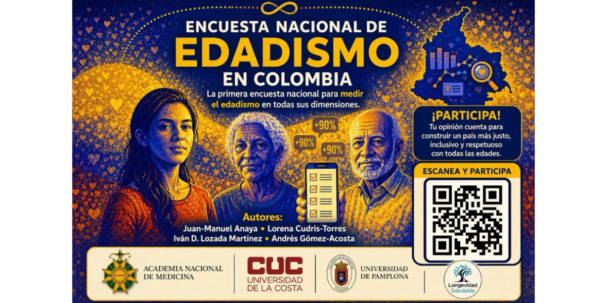Imagen de la encuesta nacional de edadismo en Colombia con su respectivo enlace y c&oacute;digo QR