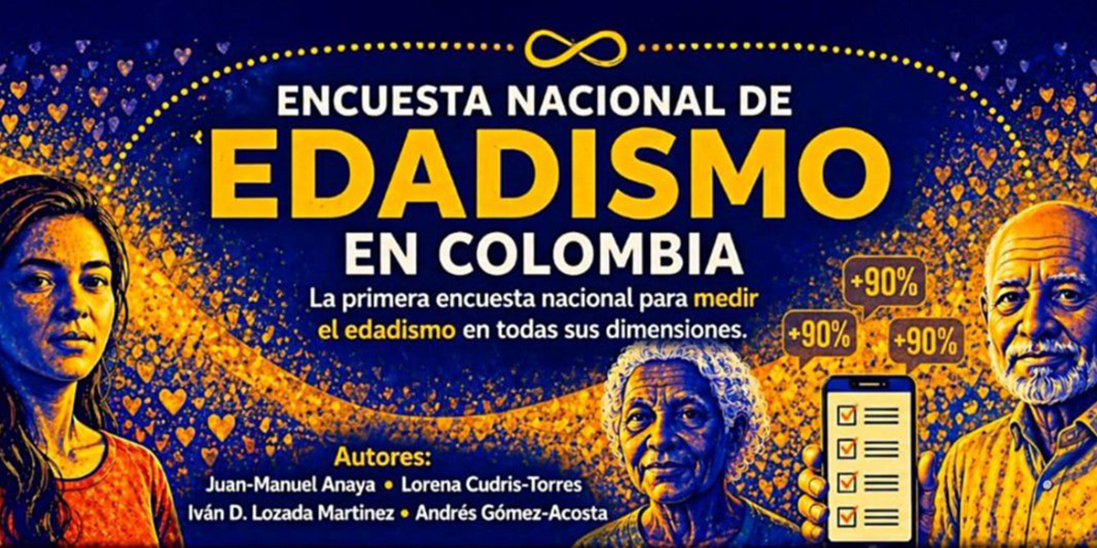 Imagen de la encuesta nacional de edadismo en Colombia con su respectivo enlace y c&oacute;digo QR