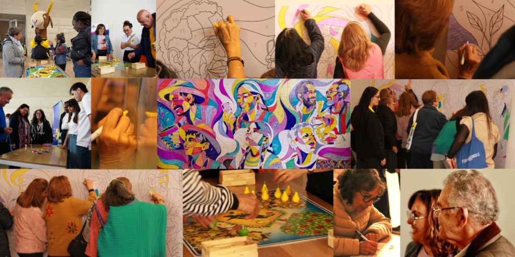 Durante el 1er Festival Intergeneracional "¿La vejez es como la pintan?", los asistentes llenaron de color un mural donde plasmaron sus ideas, emociones y sueños. A su alrededor, juegos de mesa invitaron a grandes y pequeños a compartir, reír y conectar.