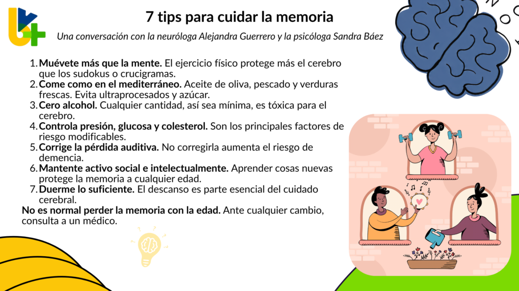 Infografía con 7 tips para cuidar la memoria.